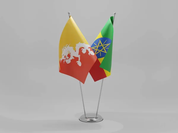 Ethiopia Bhutan Cooperation Flags White Background Render — Stock Photo, Image