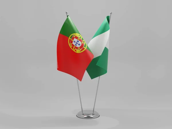 Nigeria Portugalia Flagi Współpracy Białe Tło Render — Zdjęcie stockowe