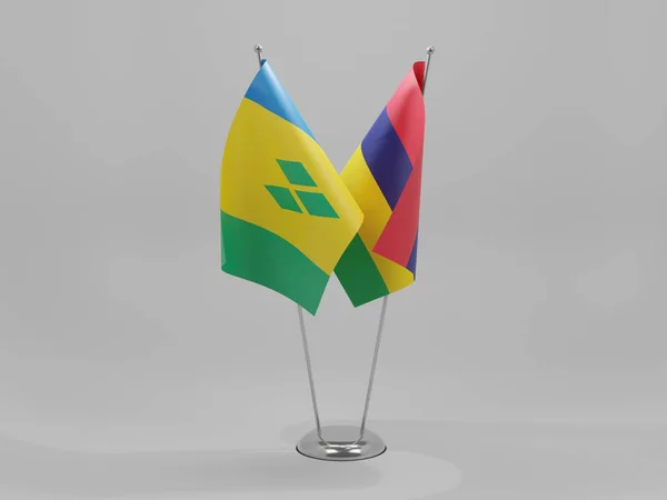 Mauritius Saint Vincent Grenadines Cooperation Flags White Background Render — Stock Photo, Image