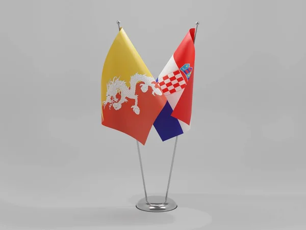 Croacia Banderas Cooperación Bután Fondo Blanco Render — Foto de Stock