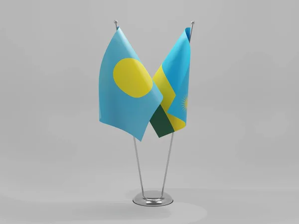 Rwanda Palau Samarbete Flaggor Vit Bakgrund Render — Stockfoto