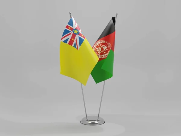 Afghanistan Bandiere Cooperazione Niue Sfondo Bianco Render — Foto Stock