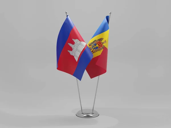 Σημαίες Συνεργασίας Μολδαβίας Καμπότζης Λευκό Φόντο Render — Φωτογραφία Αρχείου