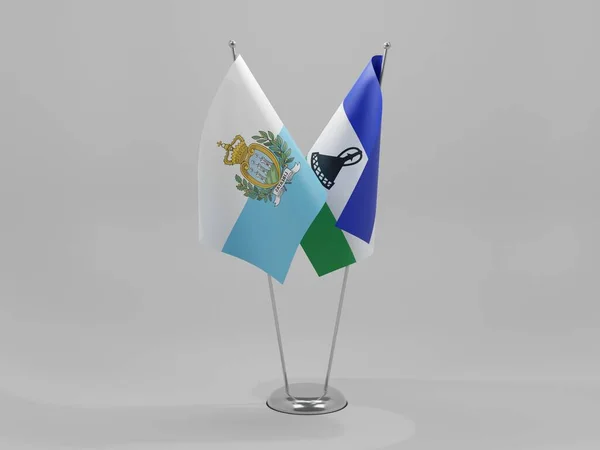 Lesotho Banderas Cooperación San Marino Fondo Blanco Render — Foto de Stock