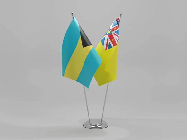 Niue Bahamas Cooperation Flags White Background Render — стокове фото