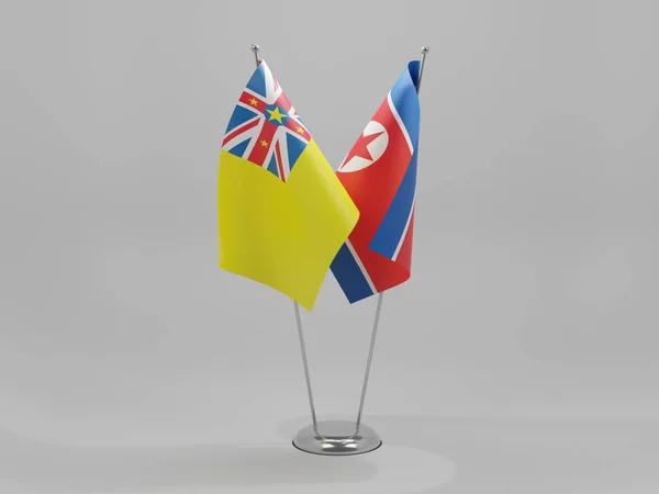 Βόρεια Κορέα Σημαίες Συνεργασίας Niue Λευκό Φόντο Render — Φωτογραφία Αρχείου