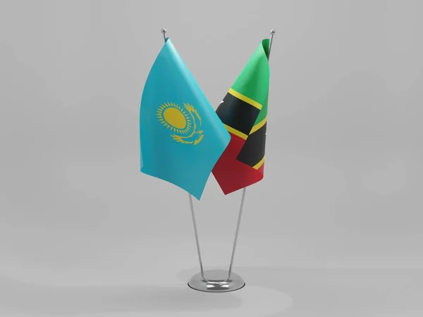 São Cristóvão Nevis Bandeiras Cooperação Cazaquistão Fundo Branco Render — Fotografia de Stock