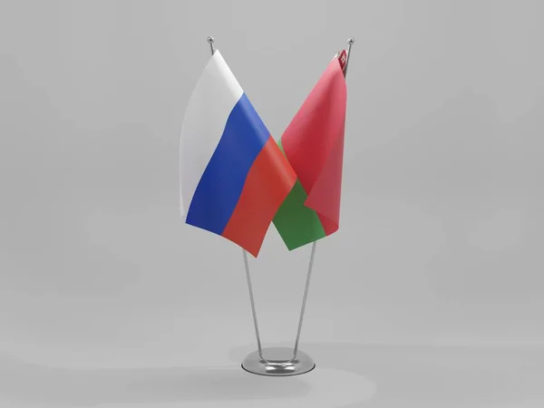 Bielorrusia Banderas Cooperación Rusia Fondo Blanco Render —  Fotos de Stock