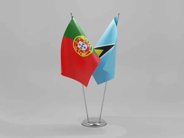 Santa Lucía Portugal Banderas Cooperación Fondo Blanco Render —  Fotos de Stock