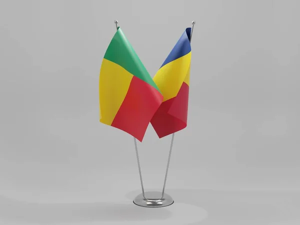 Czad Benin Flagi Współpracy Białe Tło Render — Zdjęcie stockowe