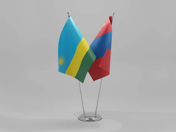 Mongolia Banderas Cooperación Ruanda Fondo Blanco Render —  Fotos de Stock