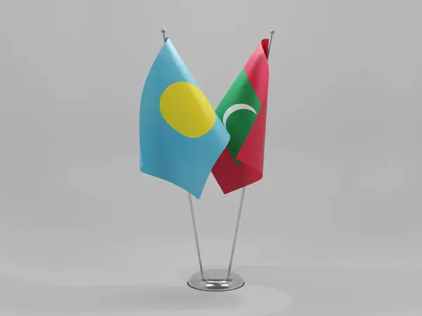Maldive Bandiere Cooperazione Palau Sfondo Bianco Render — Foto Stock