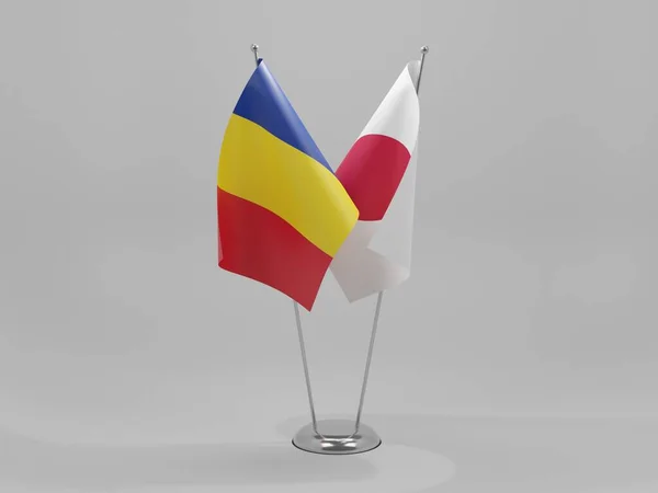 Japonsko Rumunsko Spolupráce Vlajky Bílé Pozadí Vykreslování — Stock fotografie
