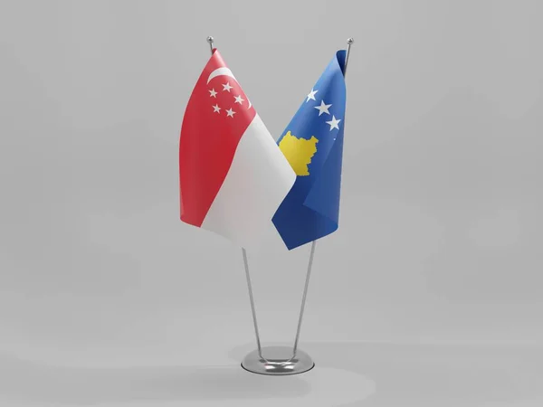 Kosovo Singapore Samenwerkingsvlaggen Witte Achtergrond Render — Stockfoto