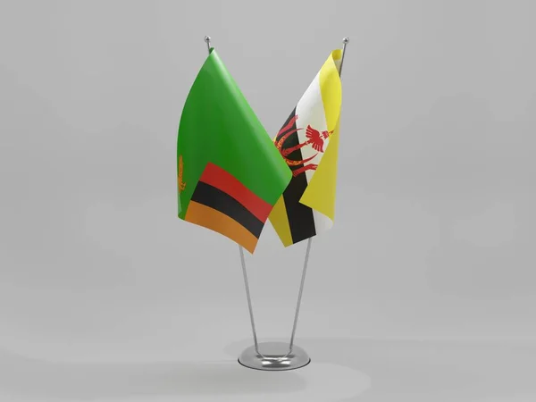 Brunei Bandiere Cooperazione Zambia Sfondo Bianco Render — Foto Stock