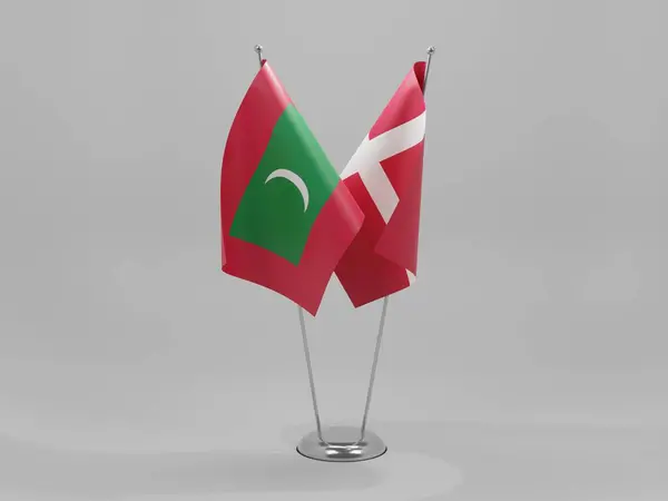 Dinamarca Banderas Cooperación Maldivas Fondo Blanco Render — Foto de Stock