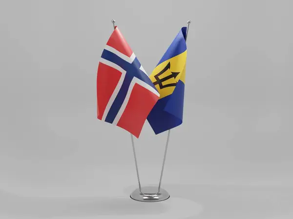 Barbados Banderas Cooperación Noruega Fondo Blanco Render — Foto de Stock