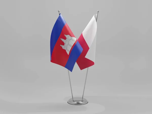 Polen Kambodjas Samarbetsflaggor Vit Bakgrund Render — Stockfoto