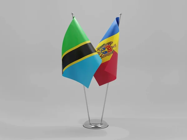 摩尔多瓦 坦桑尼亚合作旗 白色背景 3D渲染 — 图库照片