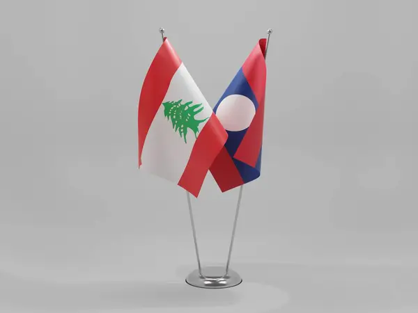 Laos Banderas Cooperación Del Líbano Fondo Blanco Render — Foto de Stock