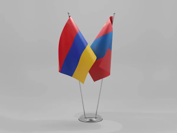 Mongolei Armenien Kooperationsfahnen Weißer Hintergrund Render — Stockfoto