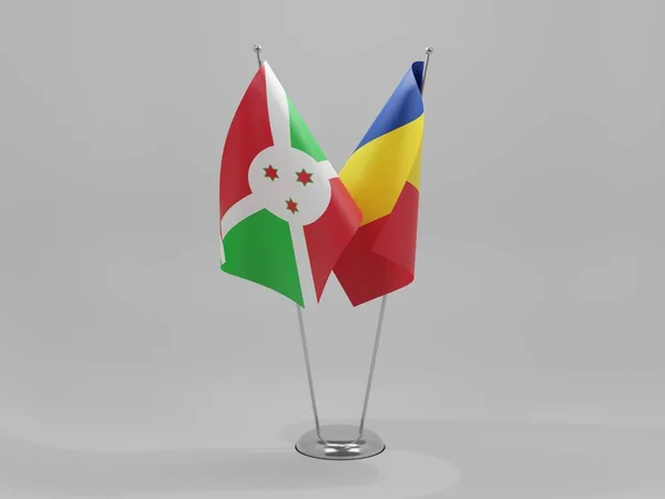 Rumania Burundi Banderas Cooperación Fondo Blanco Render — Foto de Stock