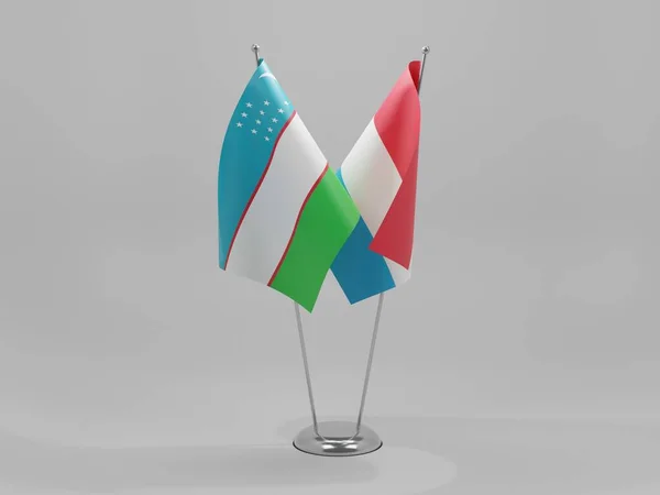 Luxembourg Drapeaux Coopération Ouzbékistan Fond Blanc Render — Photo