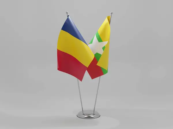 Myanmar Banderas Cooperación Chad Fondo Blanco Render —  Fotos de Stock