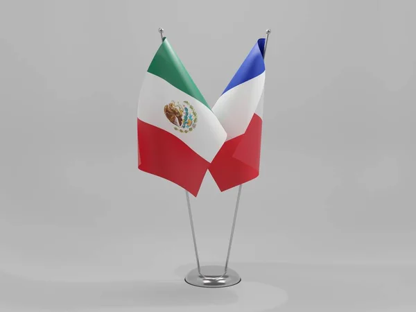Banderas Cooperación Entre Francia México Fondo Blanco Render — Foto de Stock