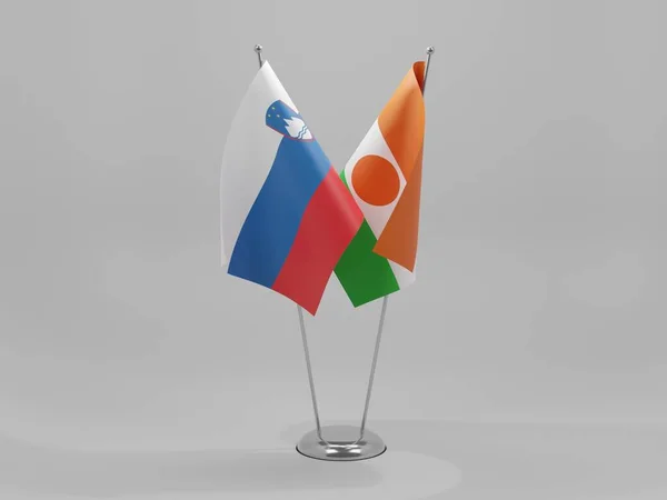 Niger Slovenië Samenwerking Vlaggen Witte Achtergrond Render — Stockfoto
