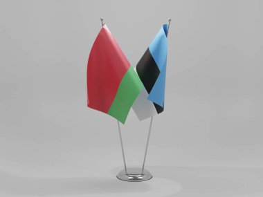 Estonya - Belarus İşbirliği Bayrakları, Beyaz Arkaplan - 3D Render