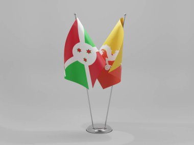 Bhutan - Burundi İşbirliği Bayrakları, Beyaz Arkaplan - 3D Render