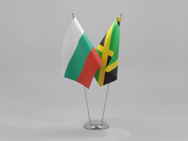 Jamaika - Bulgaristan İşbirliği Bayrakları, Beyaz Arkaplan - 3D Hazırlama