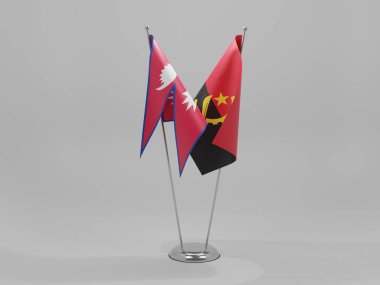 Angola - Nepal İşbirliği Bayrakları, Beyaz Arkaplan - 3D Render