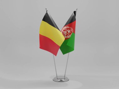 Afganistan - Belçika İşbirliği Bayrakları, Beyaz Arkaplan - 3D Render
