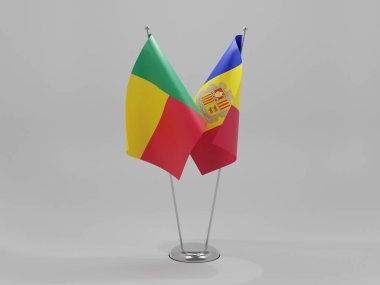 Andorra - Benin İşbirliği Bayrakları, Beyaz Arkaplan - 3D Render