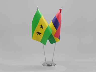 Mauritius - Sao Tome ve Principe İşbirliği Bayrakları, Beyaz Arkaplan - 3D Render