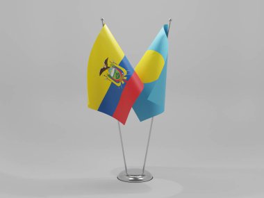 Palau - Ekvador İşbirliği Bayrakları, Beyaz Arkaplan - 3D Render