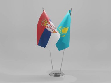 Kazakistan - Sırbistan İşbirliği Bayrakları, Beyaz Arkaplan - 3D Hazırlama