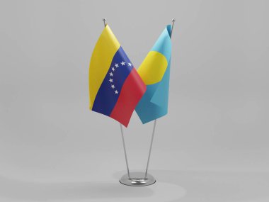 Palau - Venezuela İşbirliği Bayrakları, Beyaz Arkaplan - 3D Render