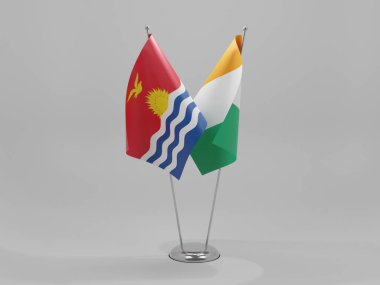 Cote D Ivoire - Kiribati İşbirliği Bayrakları, Beyaz Arkaplan - 3D Render