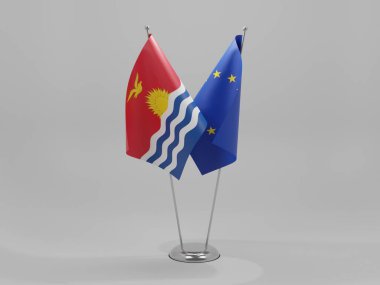 Avrupa Birliği - Kiribati İşbirliği Bayrakları, Beyaz Arkaplan - 3D Render