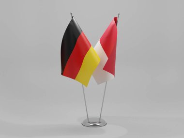 Endonezya - Almanya İşbirliği Bayrakları, Beyaz Arkaplan - 3D Render