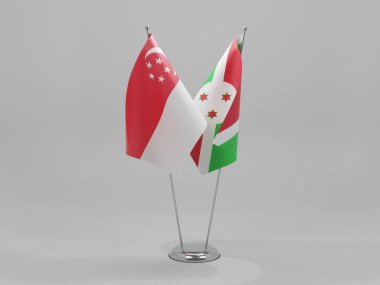 Burundi - Singapur İşbirliği Bayrakları, Beyaz Arkaplan - 3D Render