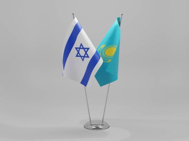 Kazakistan - İsrail İşbirliği Bayrakları, Beyaz Arkaplan - 3D Render