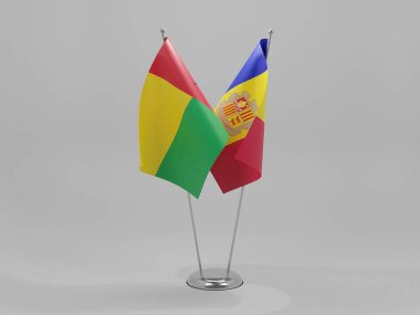 Andorra - Gine Bissau İşbirliği Bayrakları, Beyaz Arkaplan - 3D Render
