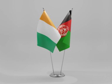 Afganistan - Cote D Filo İşbirliği Bayrakları, Beyaz Arkaplan - 3D Render