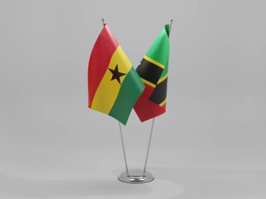 Saint Kitts ve Nevis - Gana İşbirliği Bayrakları, Beyaz Arkaplan - 3D Render