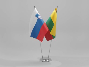 Litvanya - Slovenya İşbirliği Bayrakları, Beyaz Arkaplan - 3D Render