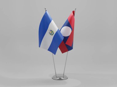 Laos - El Salvador İşbirliği Bayrakları, Beyaz Arkaplan - 3D Render